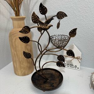 Bronze-Tone 14-Inch Tree & Bird Nest Earring Stand Jewelry Tower Organizing Tray